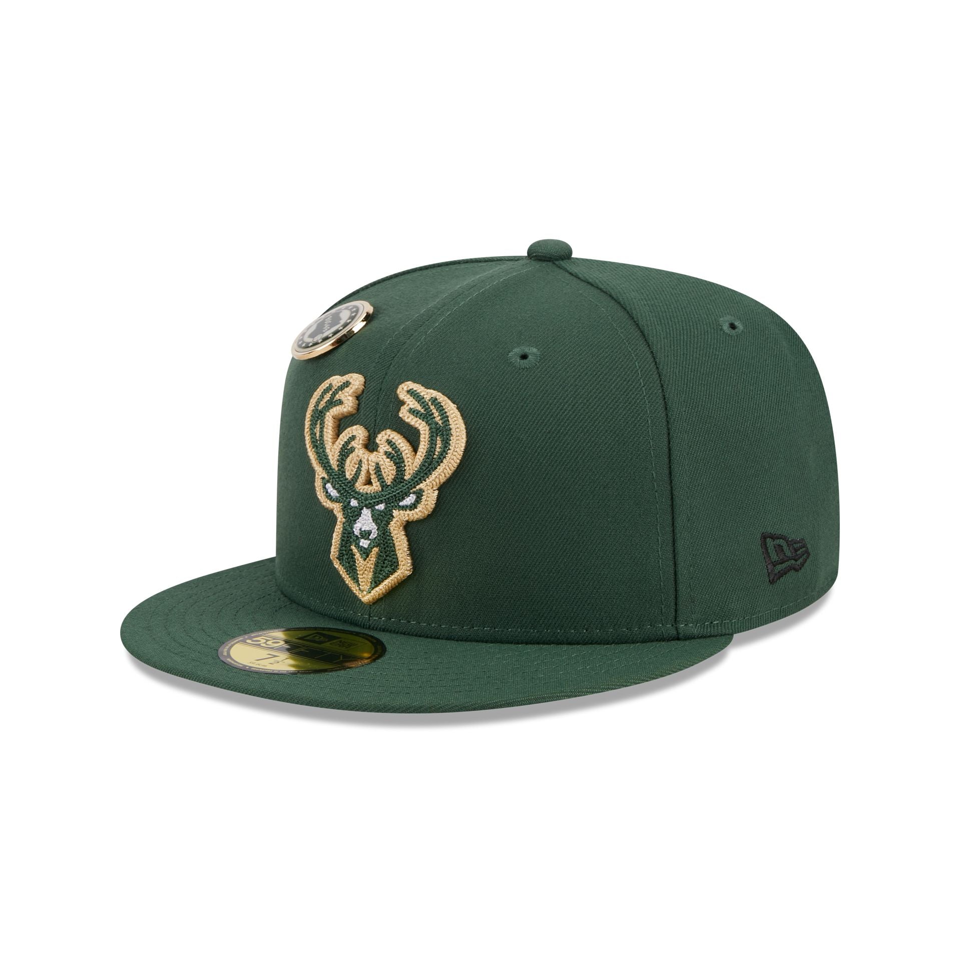 Men's New Era Hunter Green Milwaukee Bucks Chainstitch Logo Pin 59FIFTY Fitted Hat