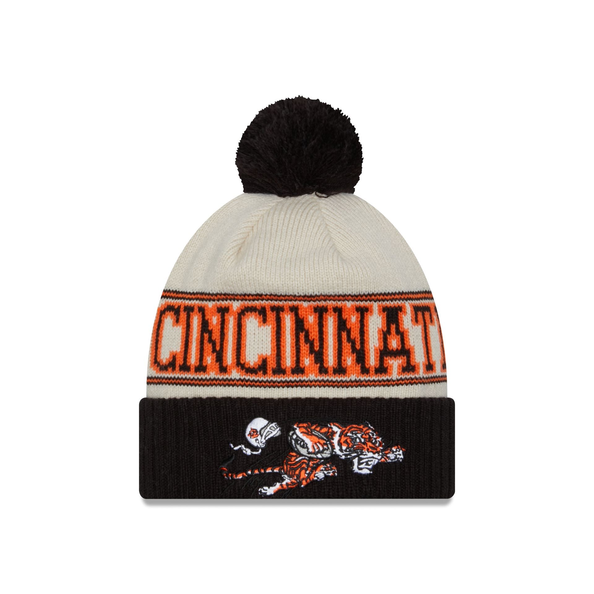 Cincinnati Bengals 2023 Cold Weather Historic Pom Knit Hat, White, NFL by New Era