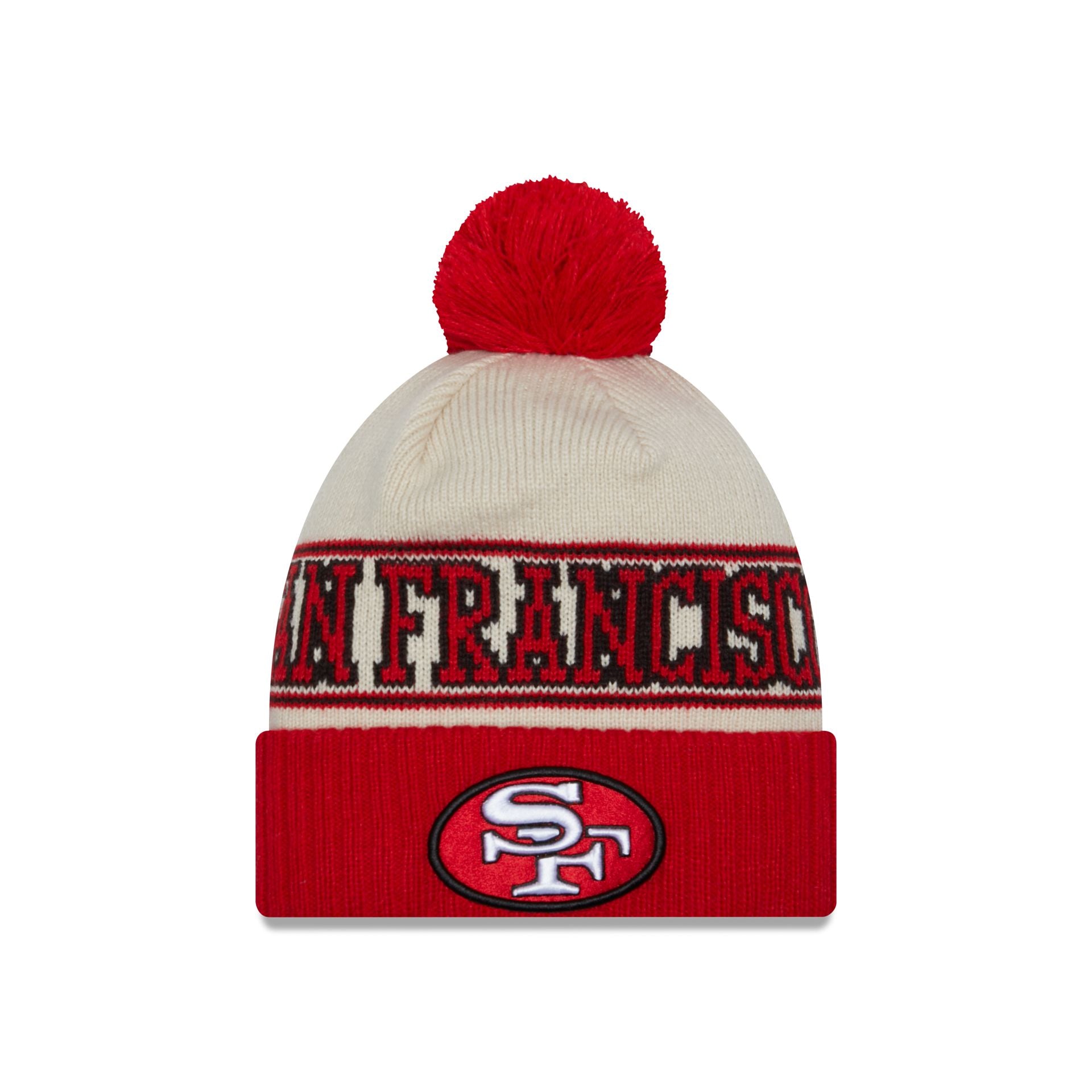 San Francisco 49ers 2023 Cold Weather Historic Pom Knit Hat, White, NFL by New Era