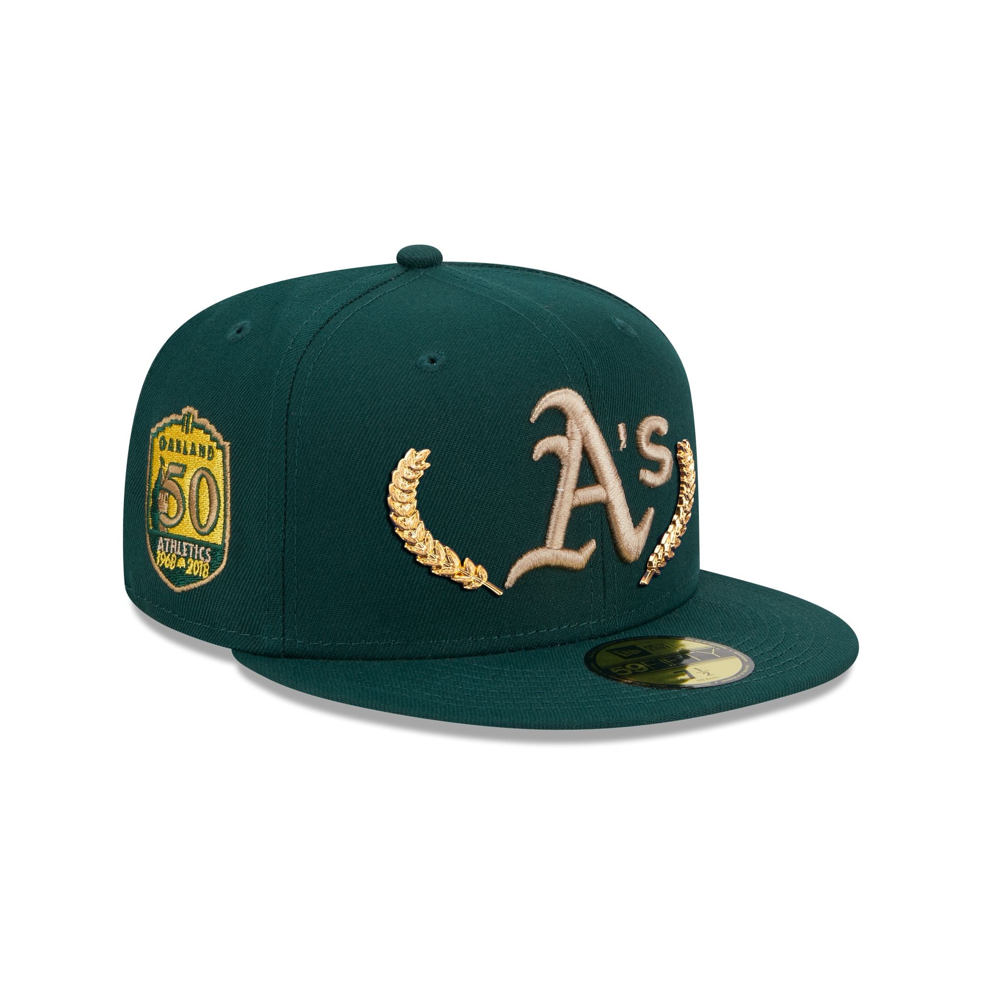 Oakland Athletics Gold Leaf 59FIFTY Fitted Hat, Green - Size: 7 3/8, MLB by New Era