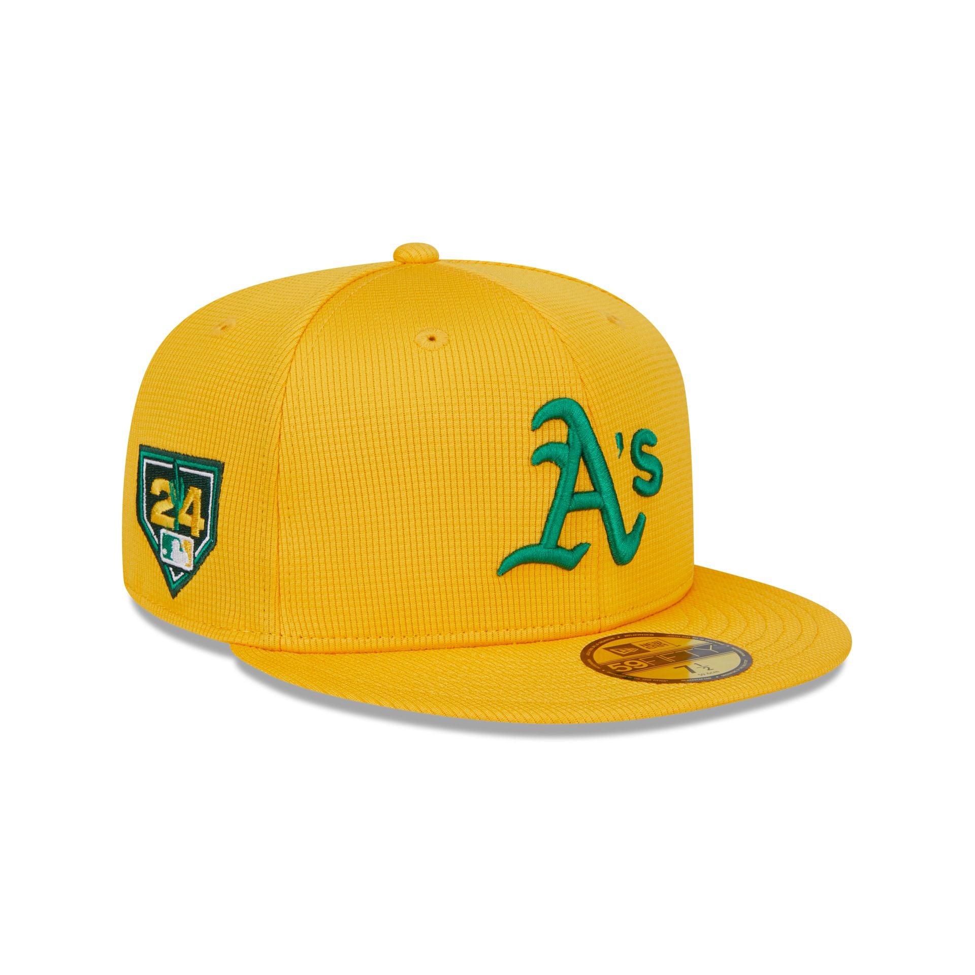 Oakland Athletics New Era 2024 On-Field Spring Training Yellow 59FIFTY Fitted Hat 7 1/4
