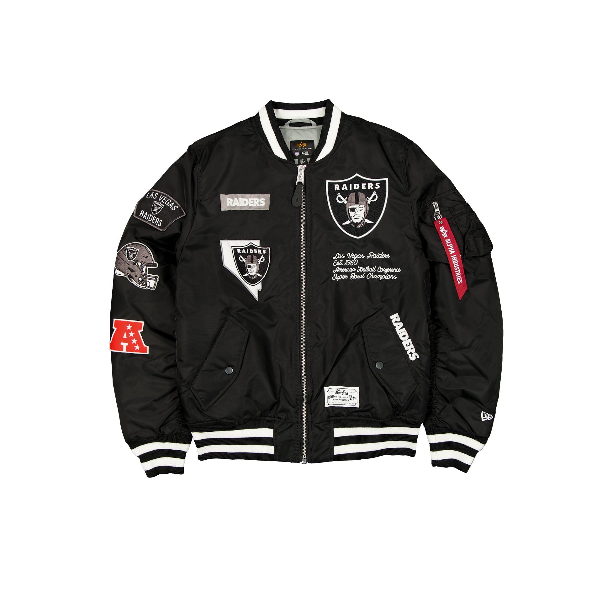 希少 短丈 ALPHA MA1 TIGHT BACK EMBROIDERY Alpha Industries x Las Vegas Raiders Black MA-1 Bomber Jacket