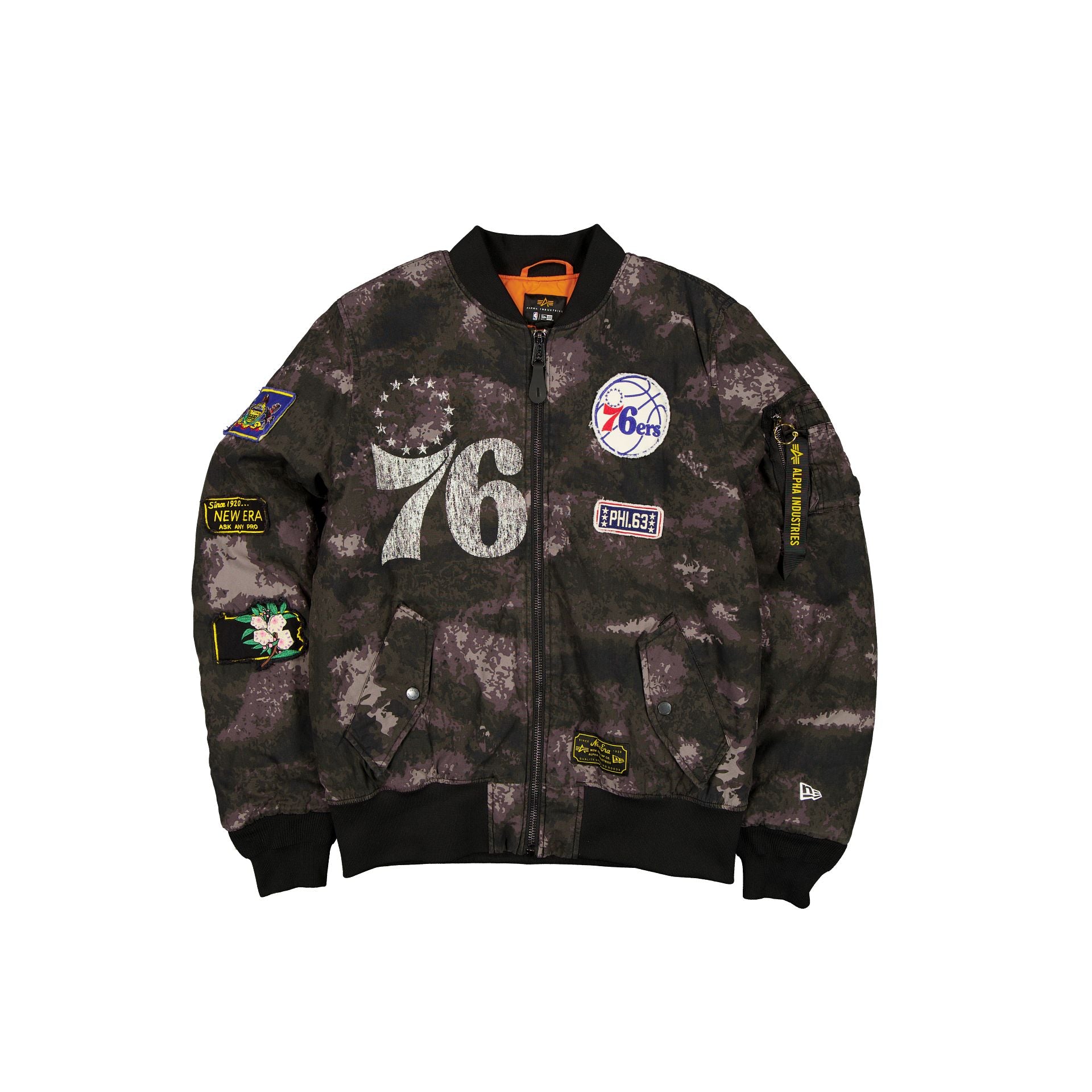 Alpha Industries x Philadelphia 76ers Black Camo MA-1 Bomber