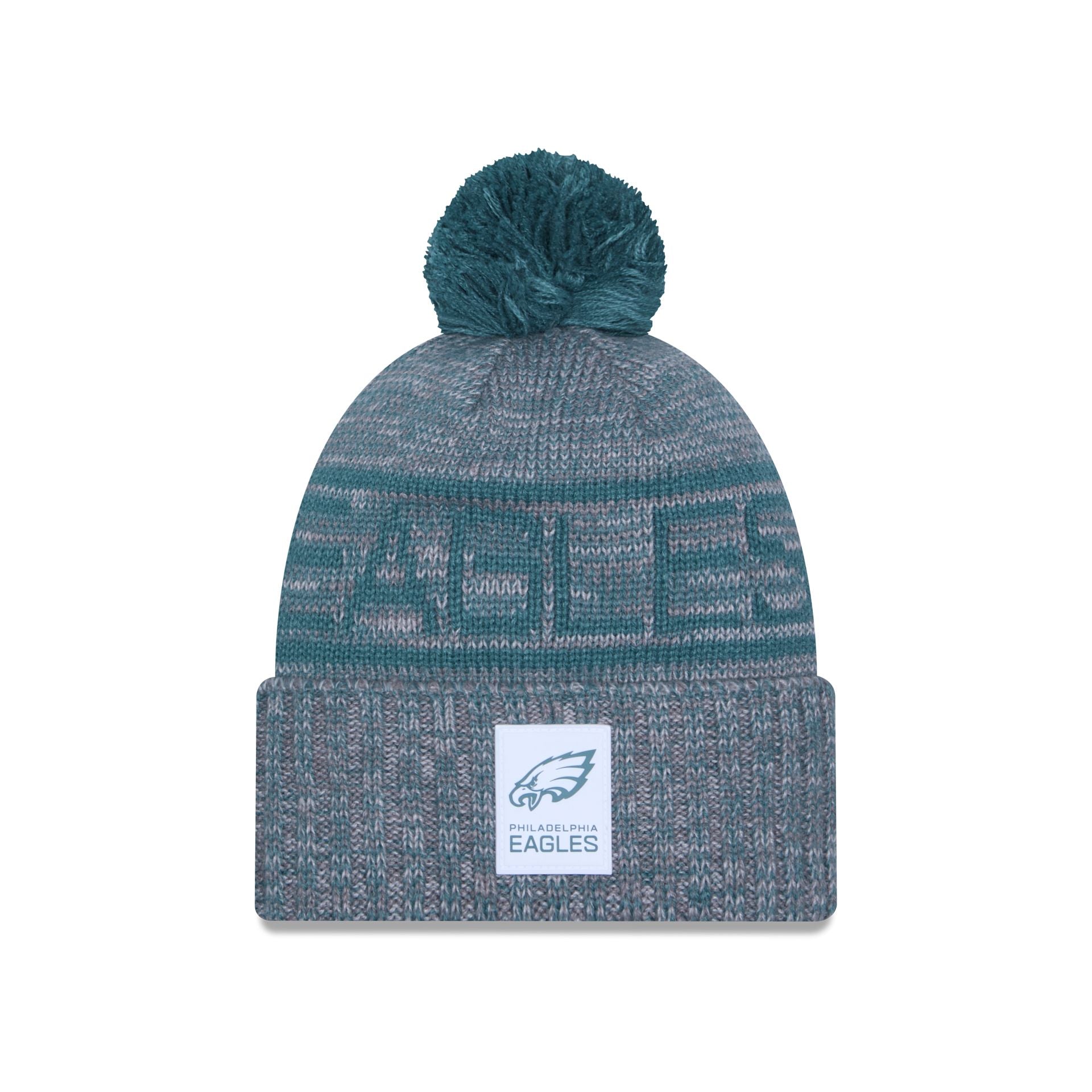 Women\'s New Era Philadelphia Eagles Beanie Hat One Size Gray Philadelphia Eagles 2025 Sideline Cold Weather Gray Pom Knit  main image 2