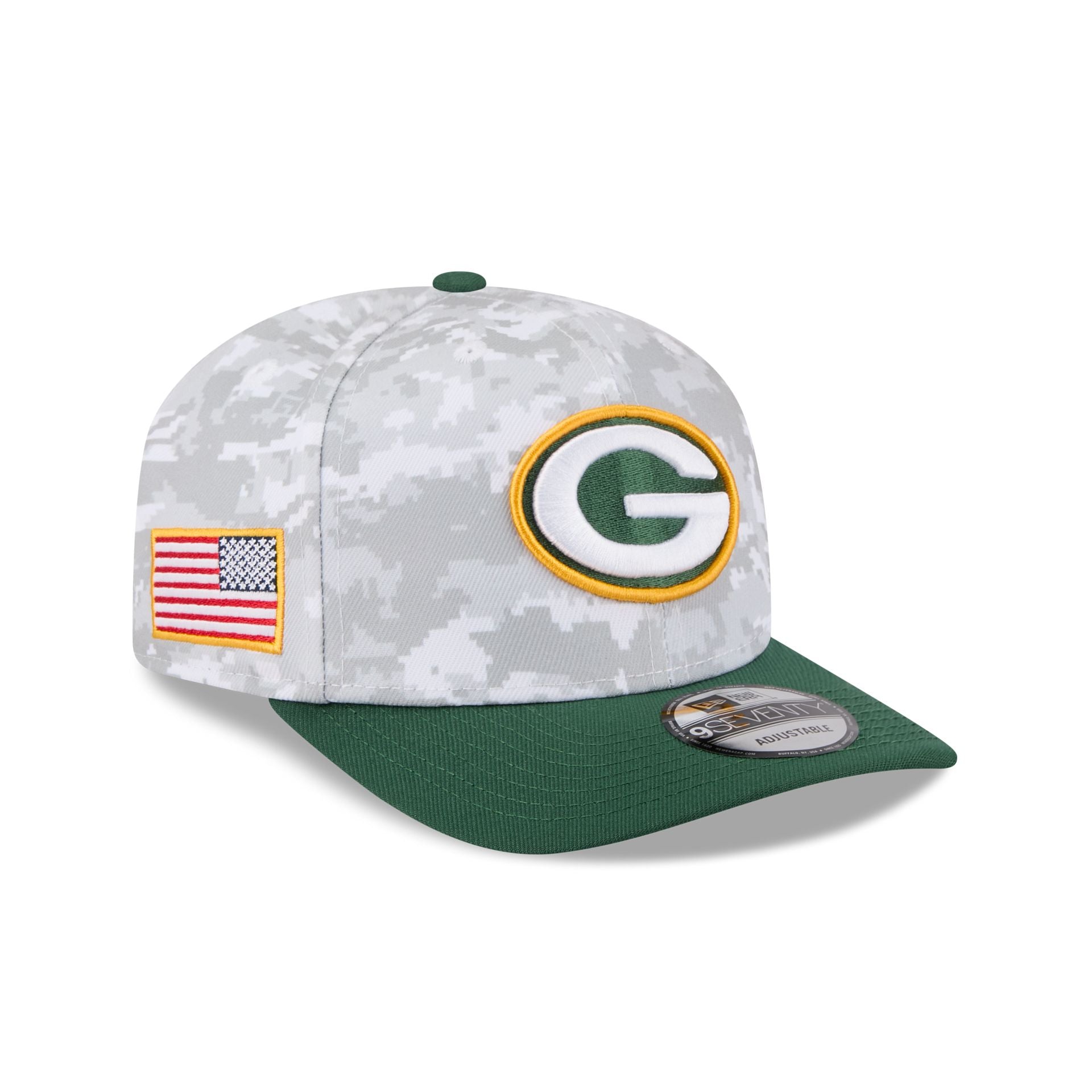 Green Bay Packers 2025 Salute to Service Fan Gear 9SEVENTY Stretch-Snap Hat, White, by New Era