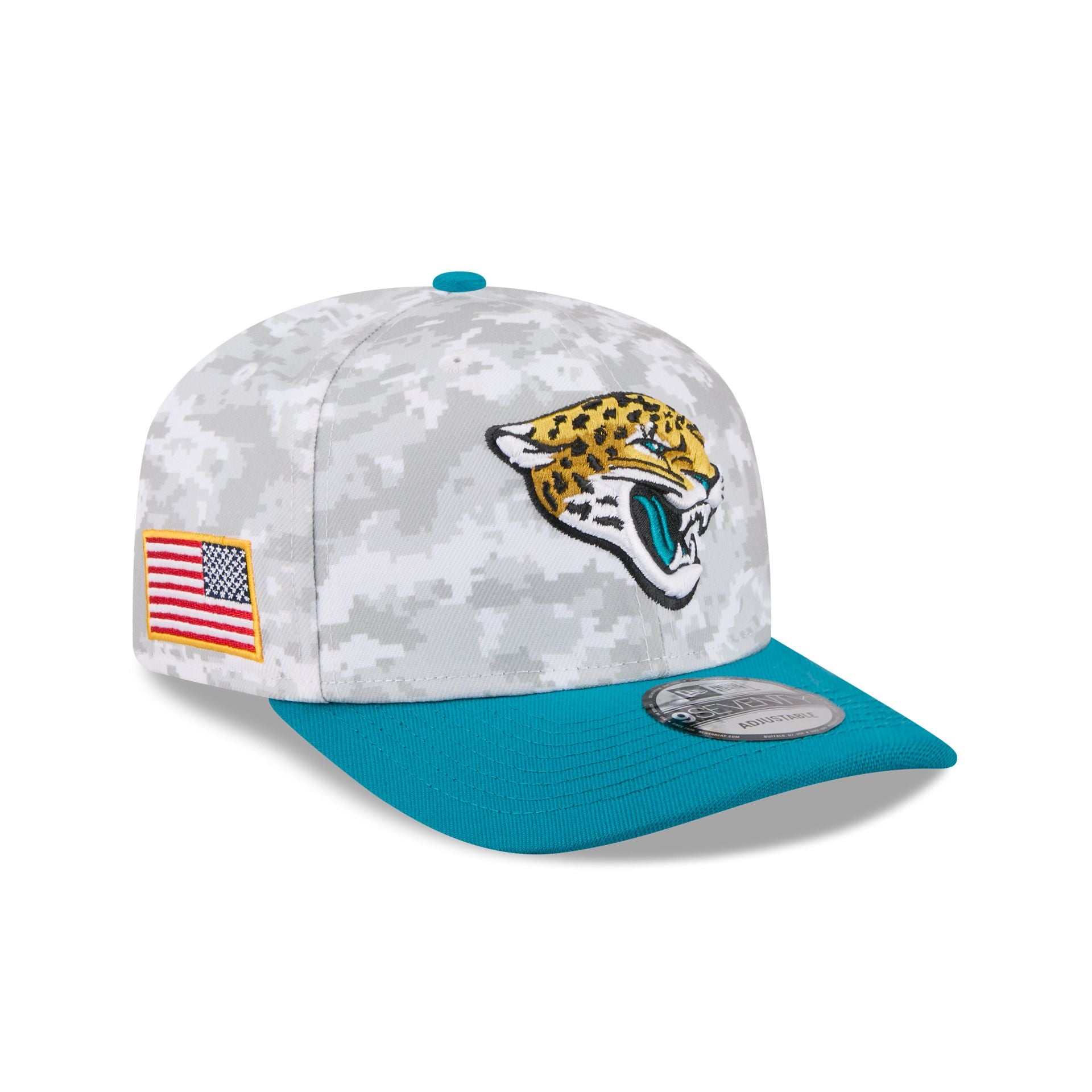 Jacksonville Jaguars 2025 Salute to Service Fan Gear 9SEVENTY Stretch-Snap Hat, White, by New Era