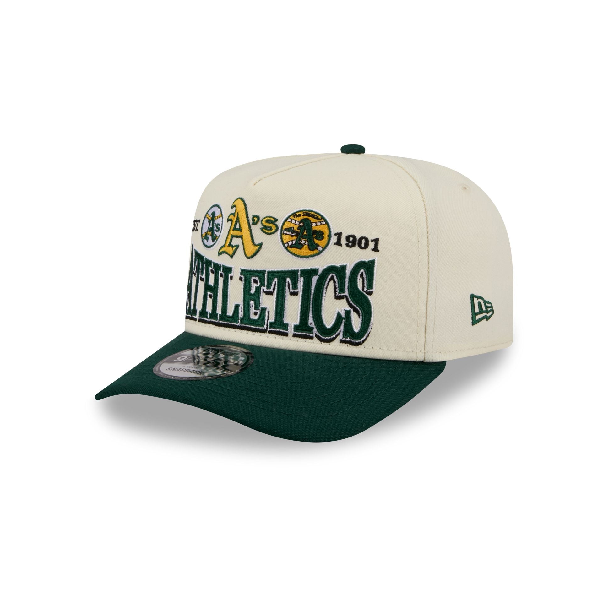 Athletics Three Hit Chrome White 9FIFTY A-Frame Snapback Hat – New