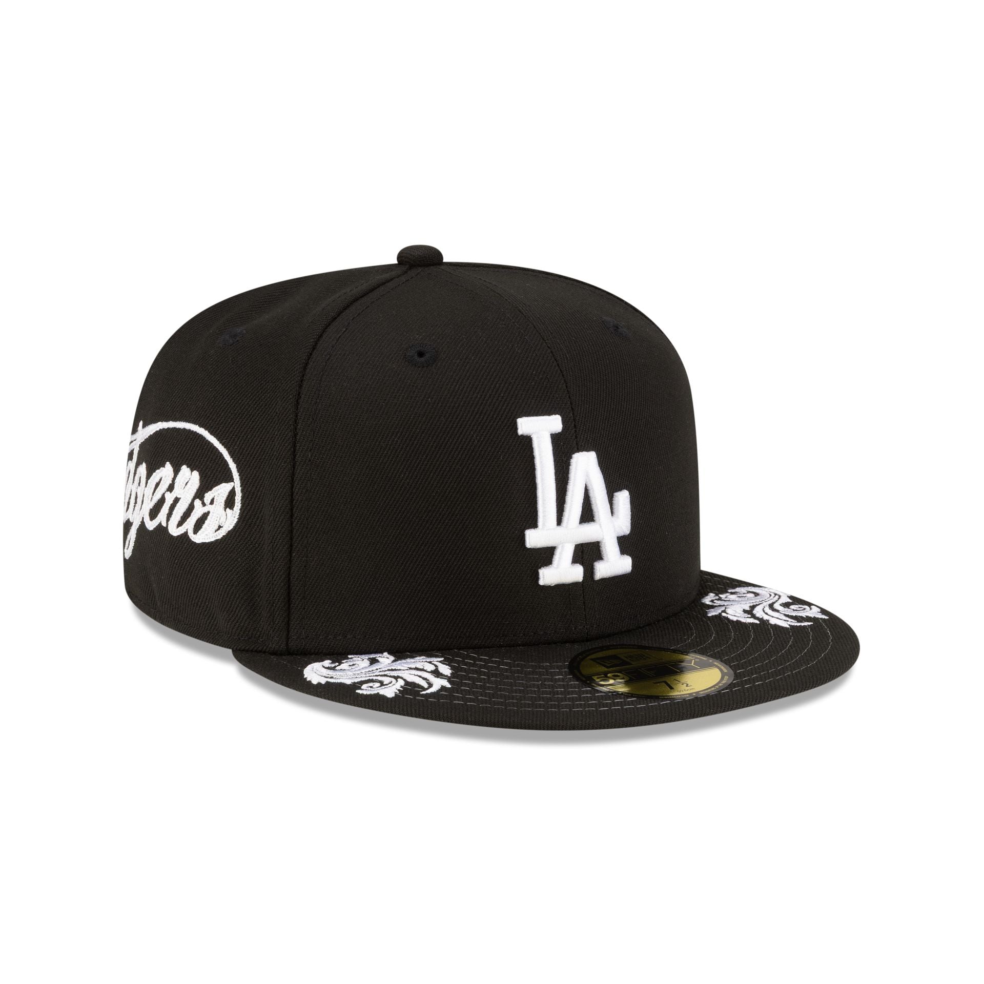 Los Angeles Dodgers Script Black and White 59FIFTY Fitted Hat