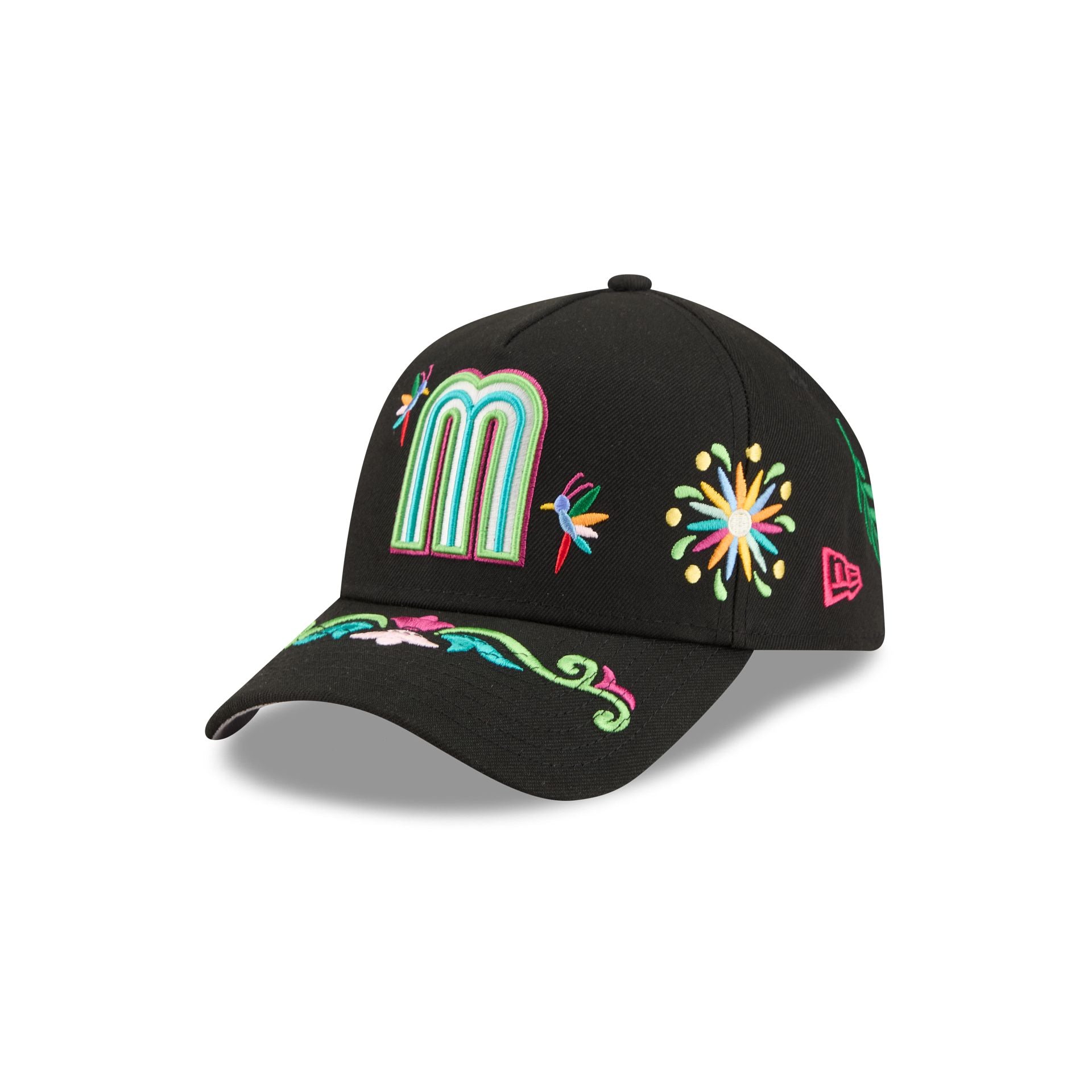 Mexico Latin Embroidery Black 9FORTY A-Frame Snapback Hat – New