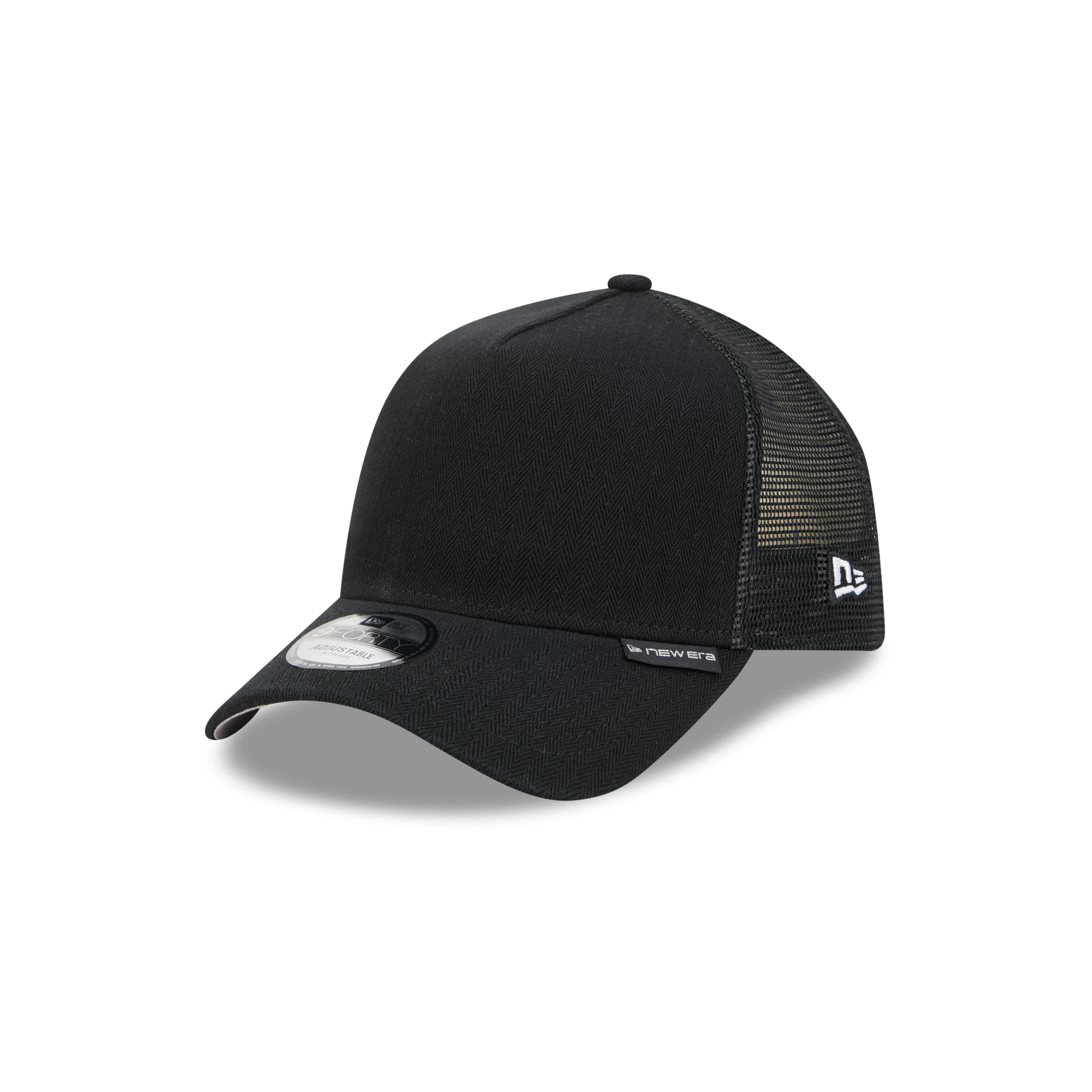 New Era Branded Herringbone Black 9FORTY A-Frame Trucker Hat – New