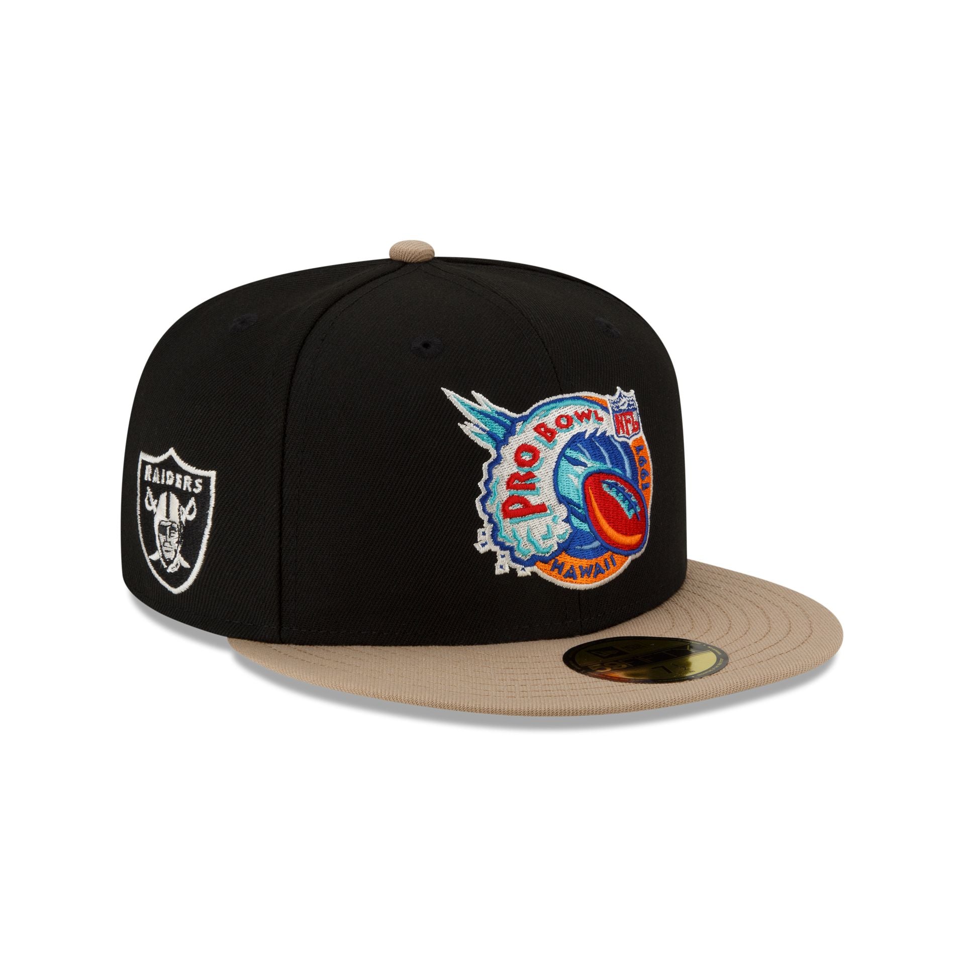 Just Caps Camel Visor Las Vegas Raiders 59FIFTY Fitted Hat, Black - Size: 7 1/2, NFL by New Era