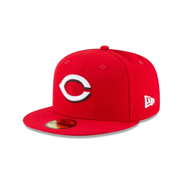 Cincinnati Reds Hat Baseball Cap Fitted 7 1/2 Roman Leather White