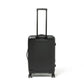 Black suitcase with wheels on a white background