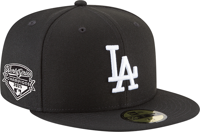 Los Angeles Dodgers 2025 World Series Champions Black & White 59FIFTY Fitted Hat