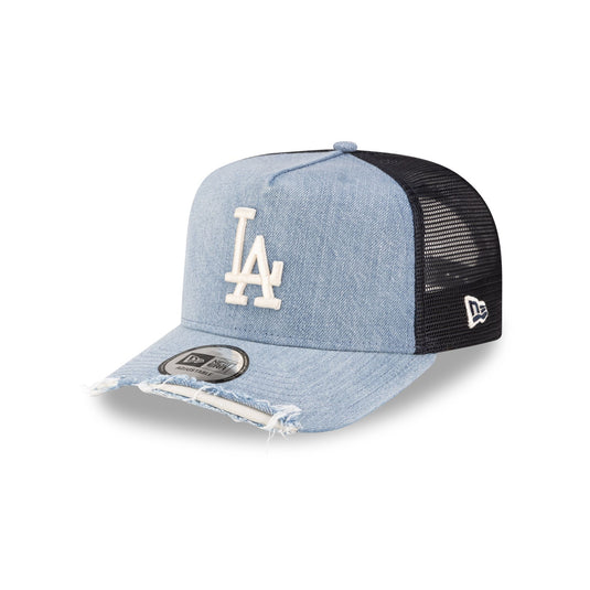 Los Angeles Dodgers Distressed Denim 9FORTY A-Frame Trucker Hat - New Era Cap