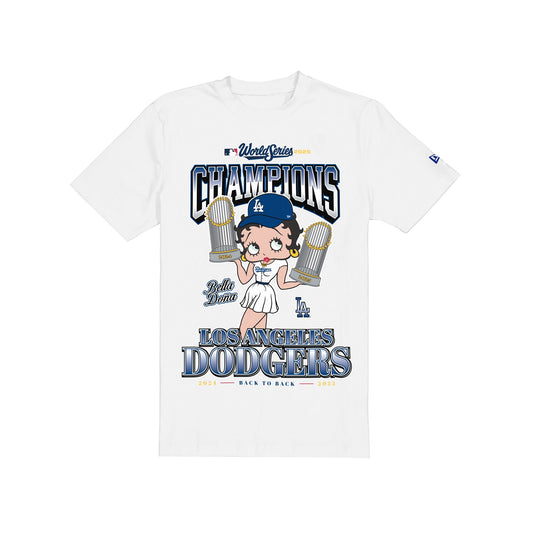 Bella Doña x Betty Boop x Los Angeles Dodgers 2025 World Series Champions White T-Shirt - New Era Cap