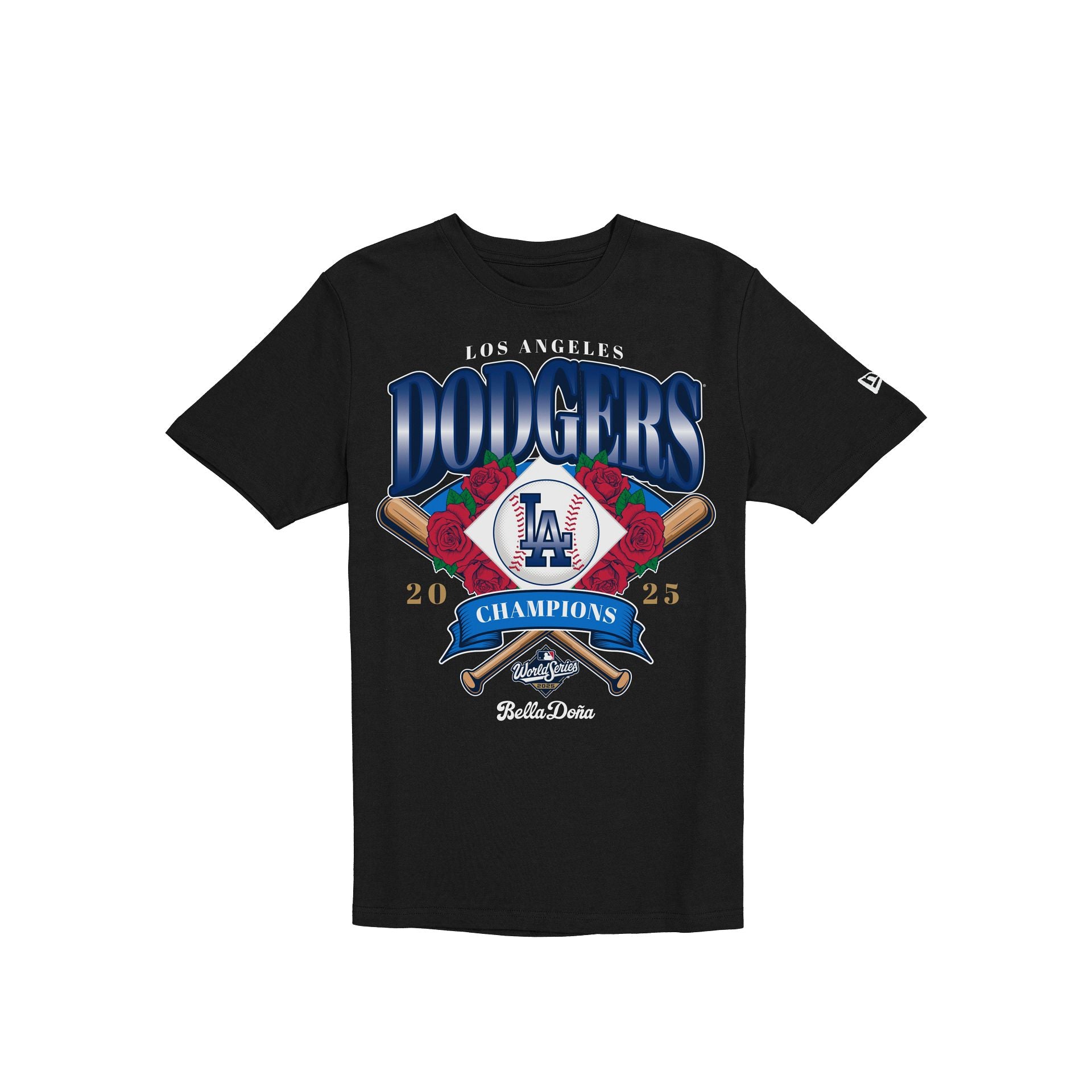 Bella Doña x Los Angeles Dodgers 2025 World Series Champions Black T-Shirt