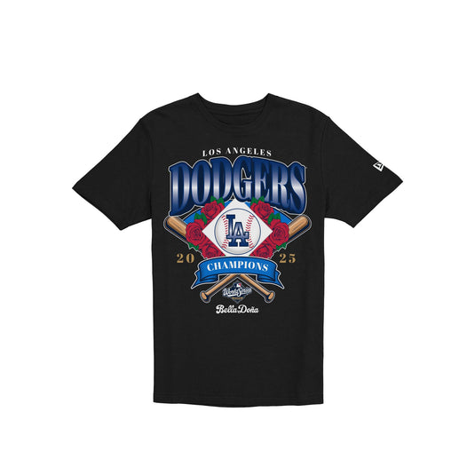 Bella Doña x Los Angeles Dodgers 2025 World Series Champions Black T-Shirt - New Era Cap