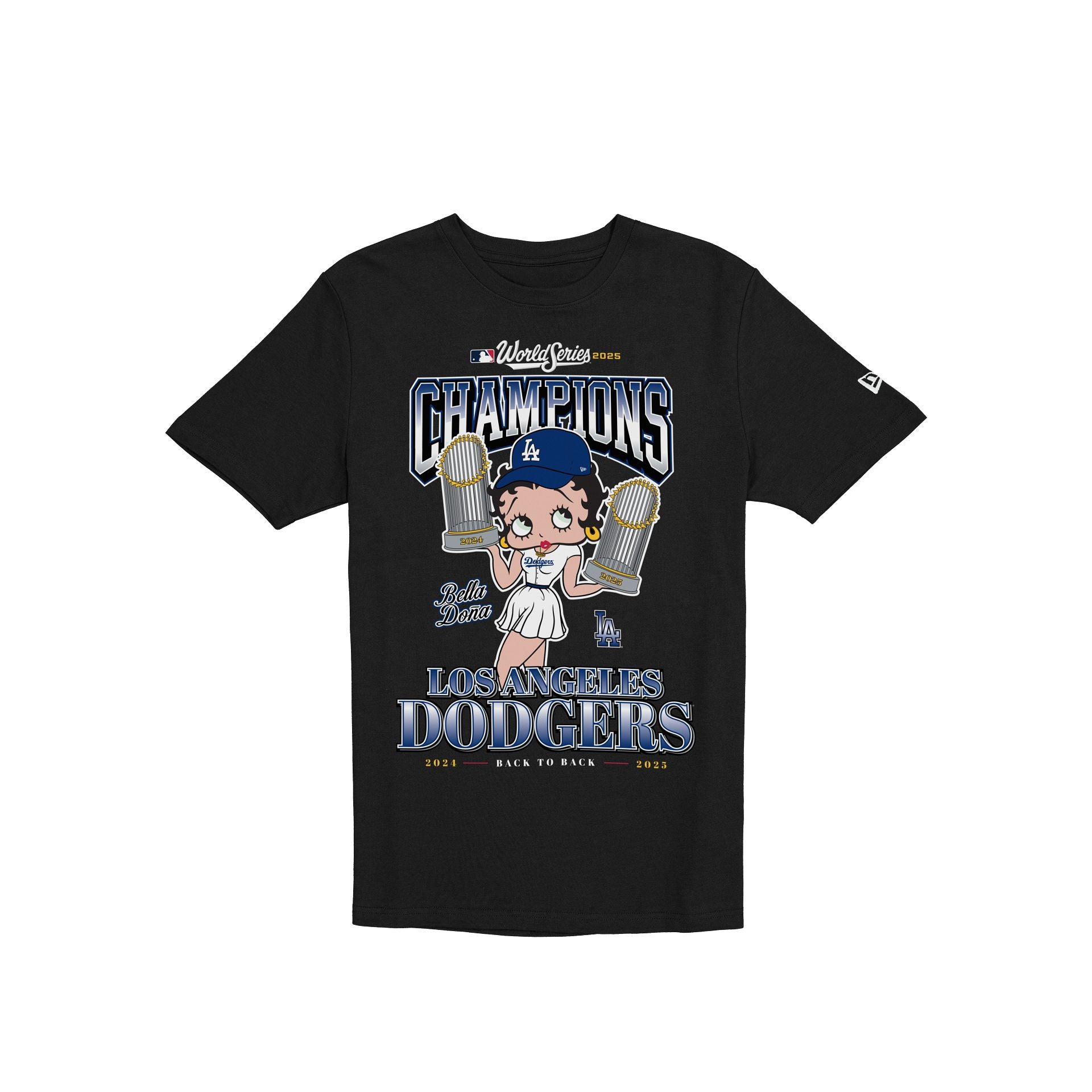 Bella Doña x Betty Boop x Los Angeles Dodgers 2025 World Series Champions Black T-Shirt