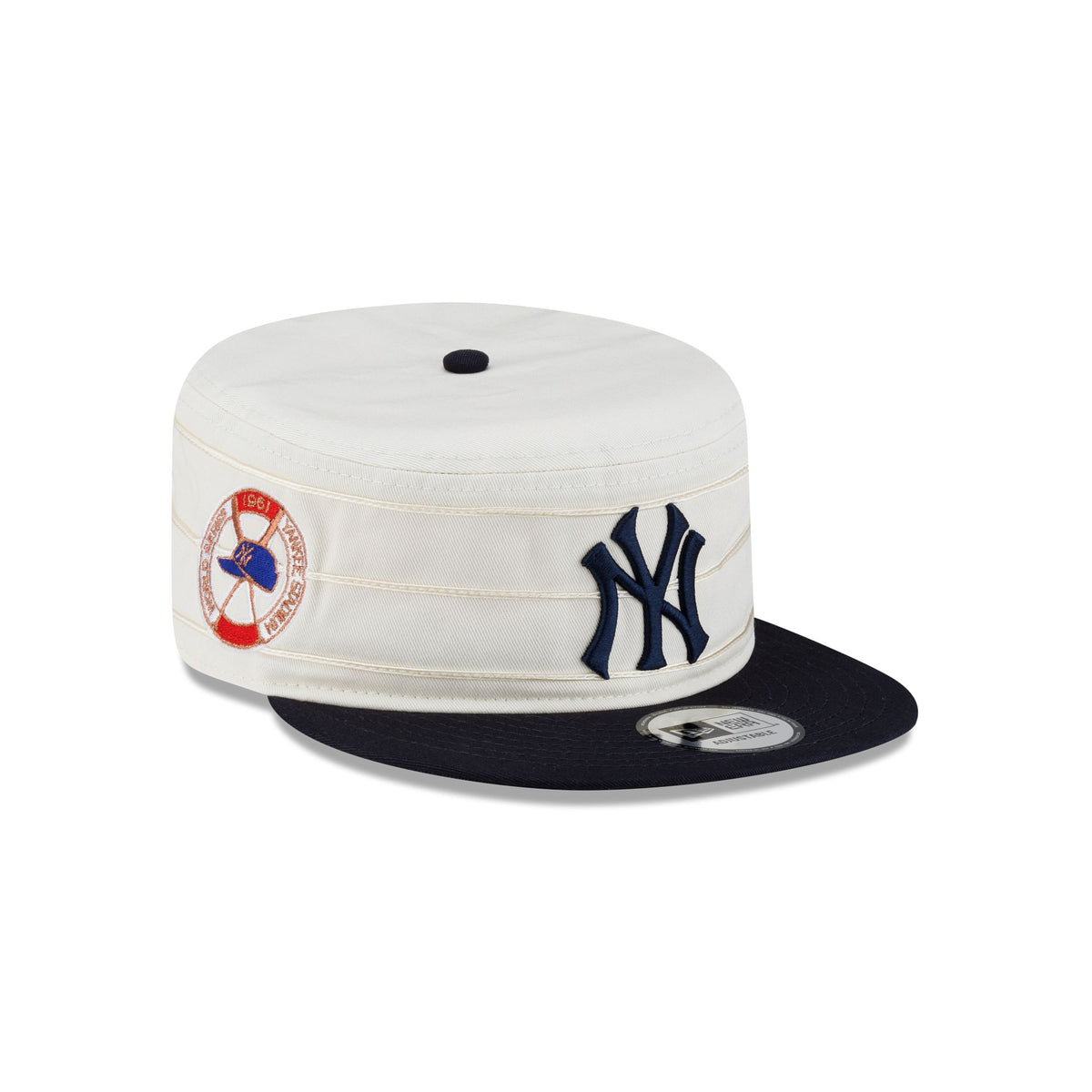 New York Yankees Side Patch Chrome White Pillbox Hat