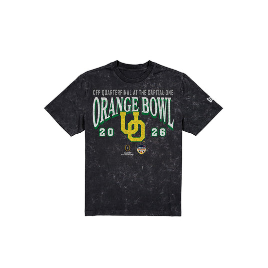 Oregon Ducks 2026 Orange Bowl Acid Wash Black T-Shirt - New Era Cap