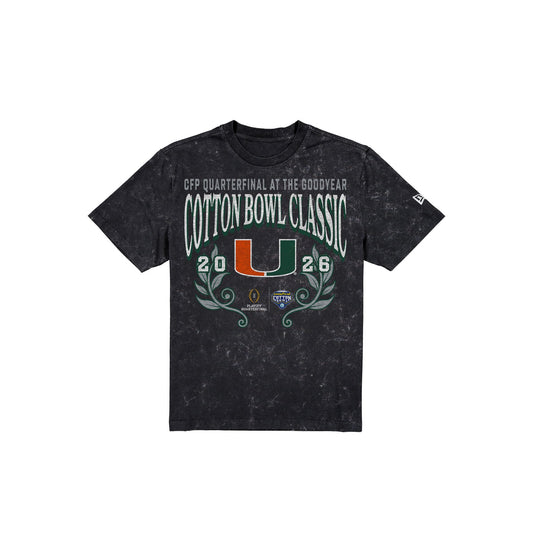 Miami Hurricanes 2026 Cotton Bowl Classic Acid Wash Black T-Shirt - New Era Cap