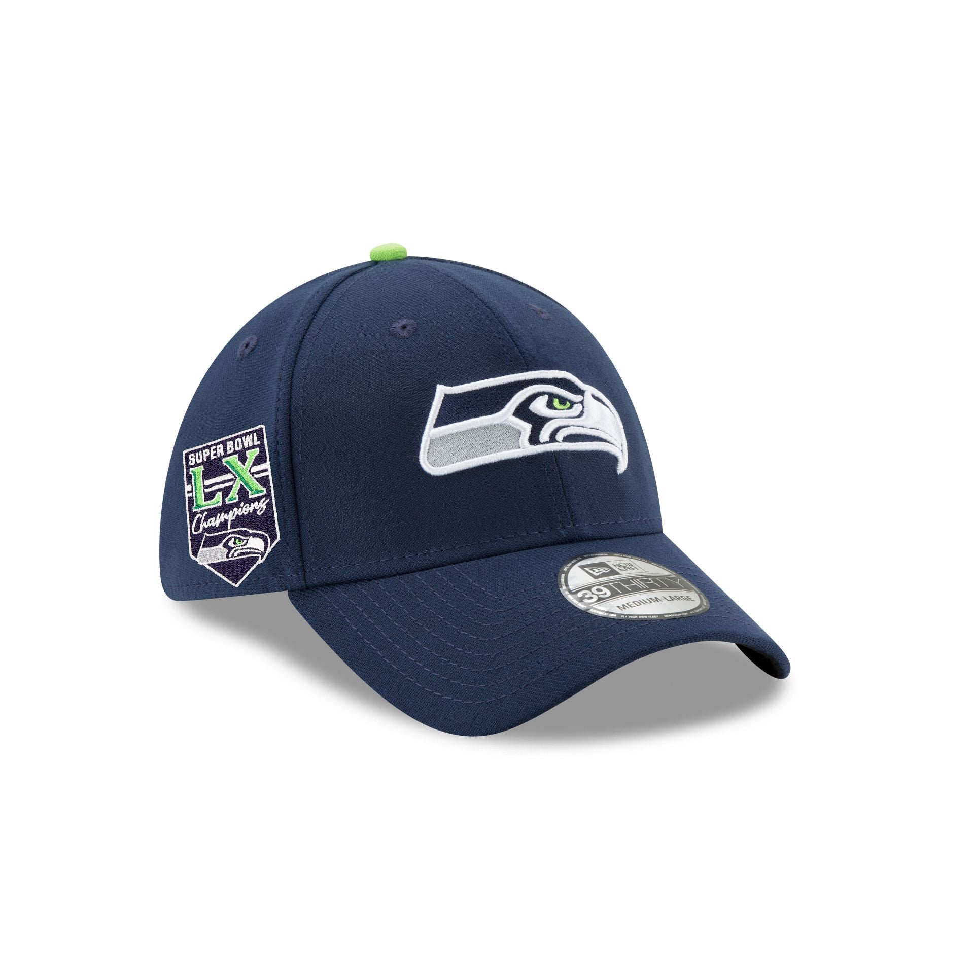 Seattle Seahawks Super Bowl LX Champions Banner 39THIRTY Stretch Fit Hat