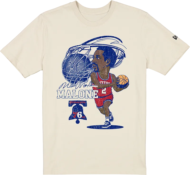 Philadelphia 76ers Hardwood Classics Moses Malone Caricature T-Shirt