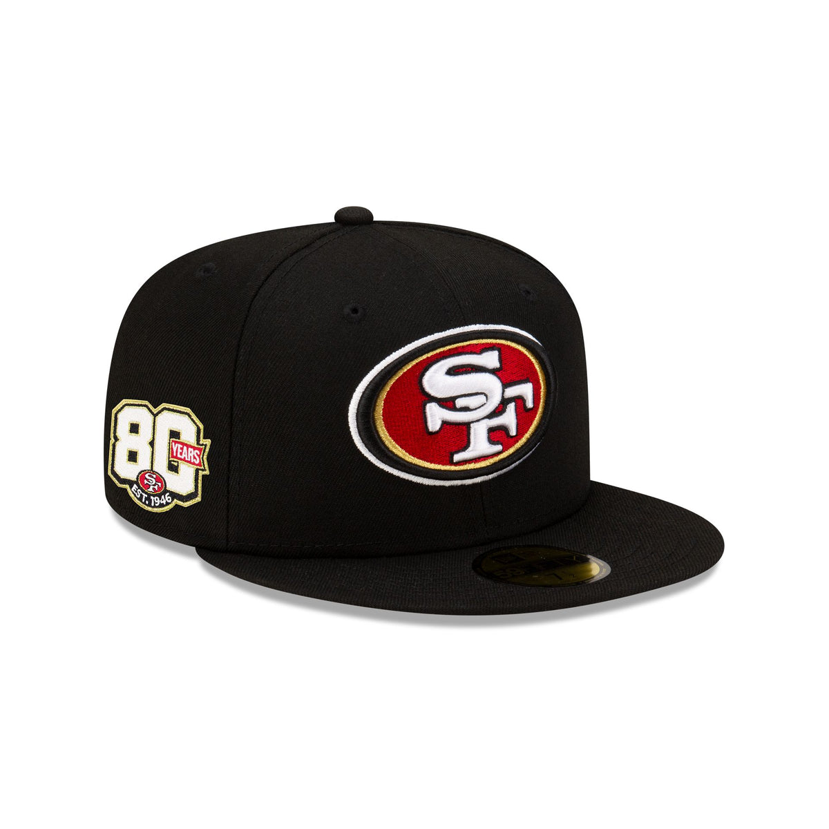 San Francisco 49ers 80th Anniversary Sidepatch Black 59FIFTY Fitted Hat