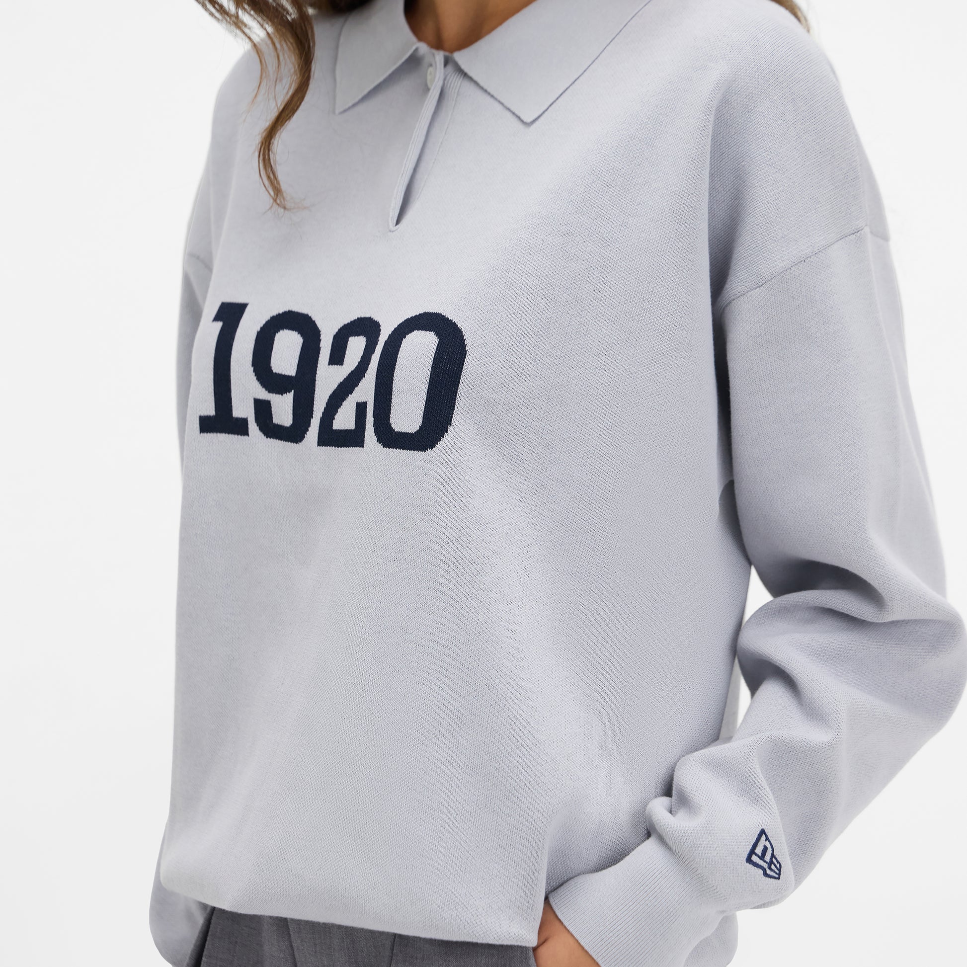 New Era Cap Gray Knit Long-Sleeve Polo