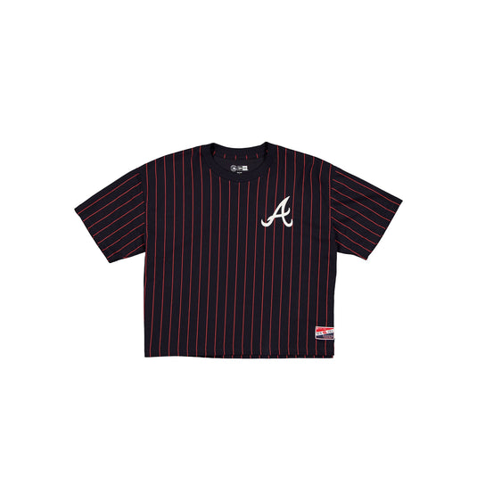 Atlanta Braves Throwback Women's Cropped Pinstripe T-Shirt - New Era Cap