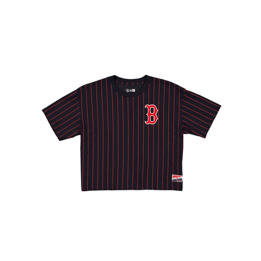 Boston Red Sox Throwback Women's Cropped Pinstripe T-Shirt - New Era Cap