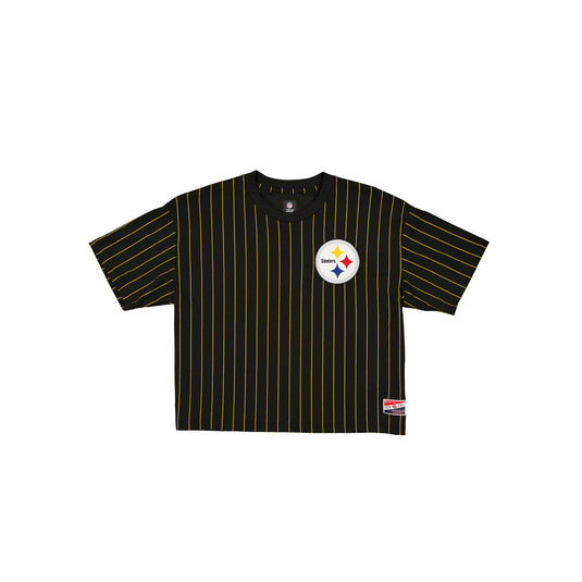 Pittsburgh Steelers Throwback Women's Cropped Pinstripe T-Shirt - New Era Cap