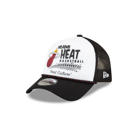 Miami Heat 2024 Rally Drive White 9FORTY A-Frame Trucker Hat