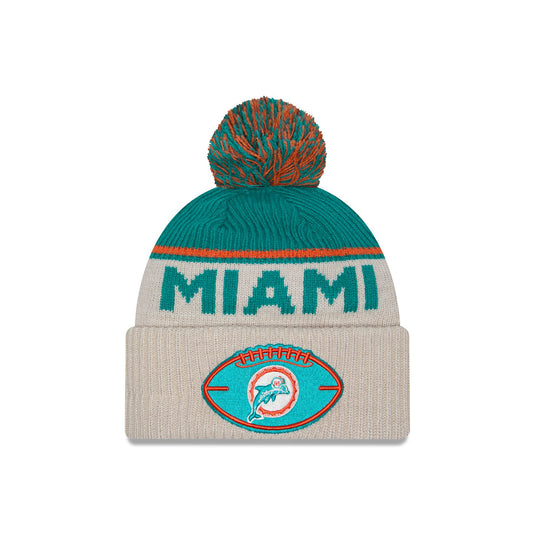 Miami Dolphins 2024 Cold Weather Historic Pom Knit Hat - New Era Cap