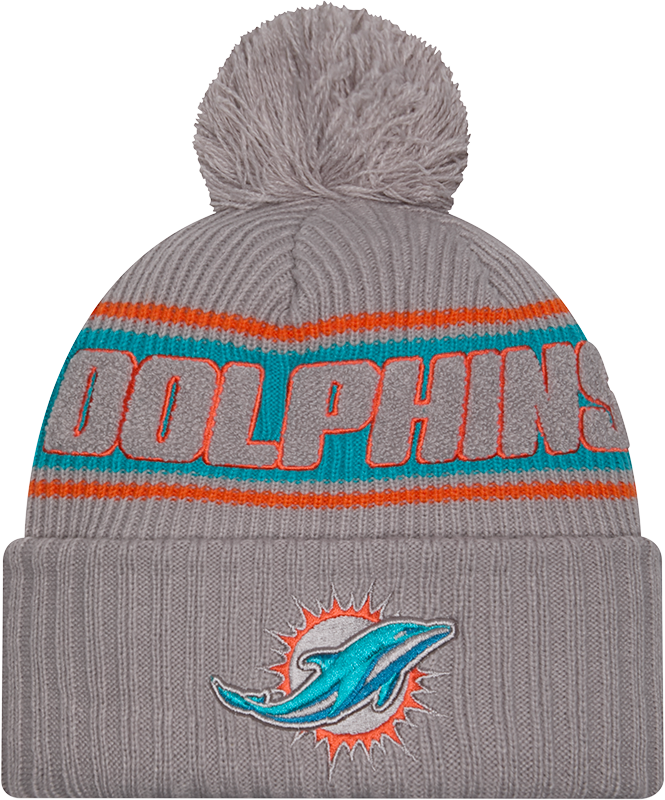 Miami Dolphins 2024 Cold Weather Gray Pom Knit Hat