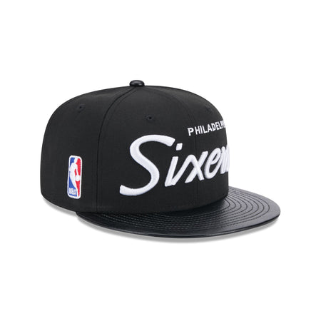 Philadelphia 76ers Faux Leather Visor 9FIFTY Snapback Hat