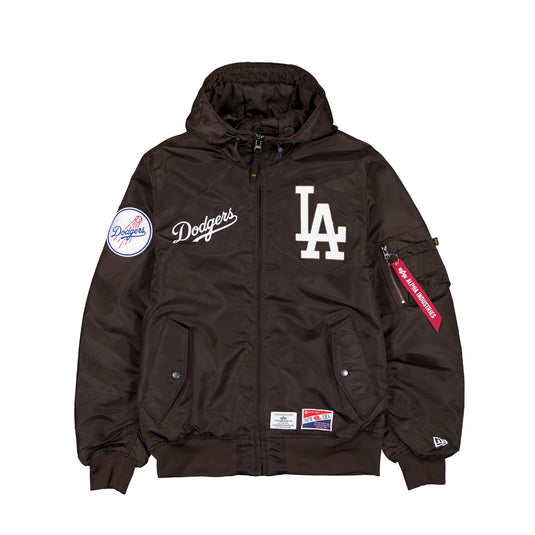 Alpha Industries x Los Angeles Dodgers L-2B Hooded Bomber Jacket Brown - New Era Cap