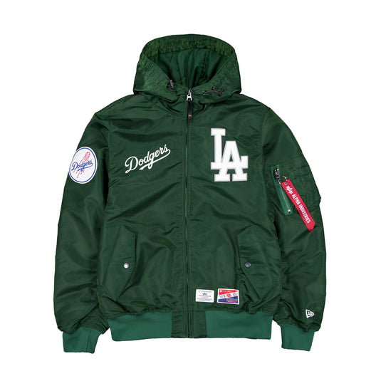 Alpha Industries x Los Angeles Dodgers L-2B Hooded Bomber Jacket Green - New Era Cap