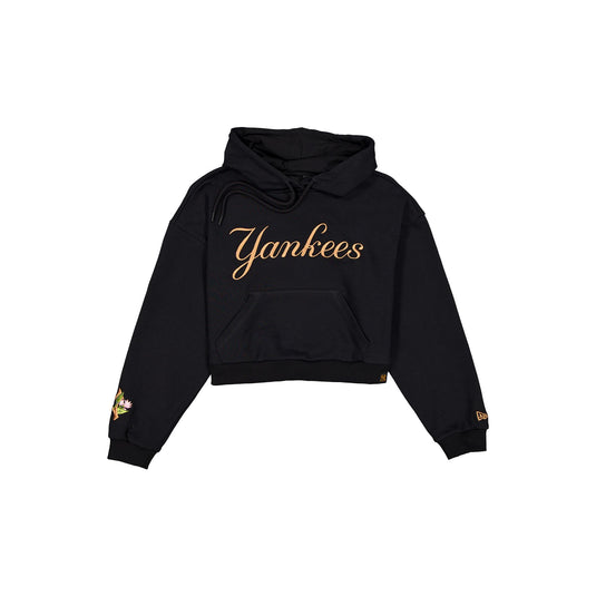 New York Yankees Women's Cropped Black Floral Hoodie - New Era Cap