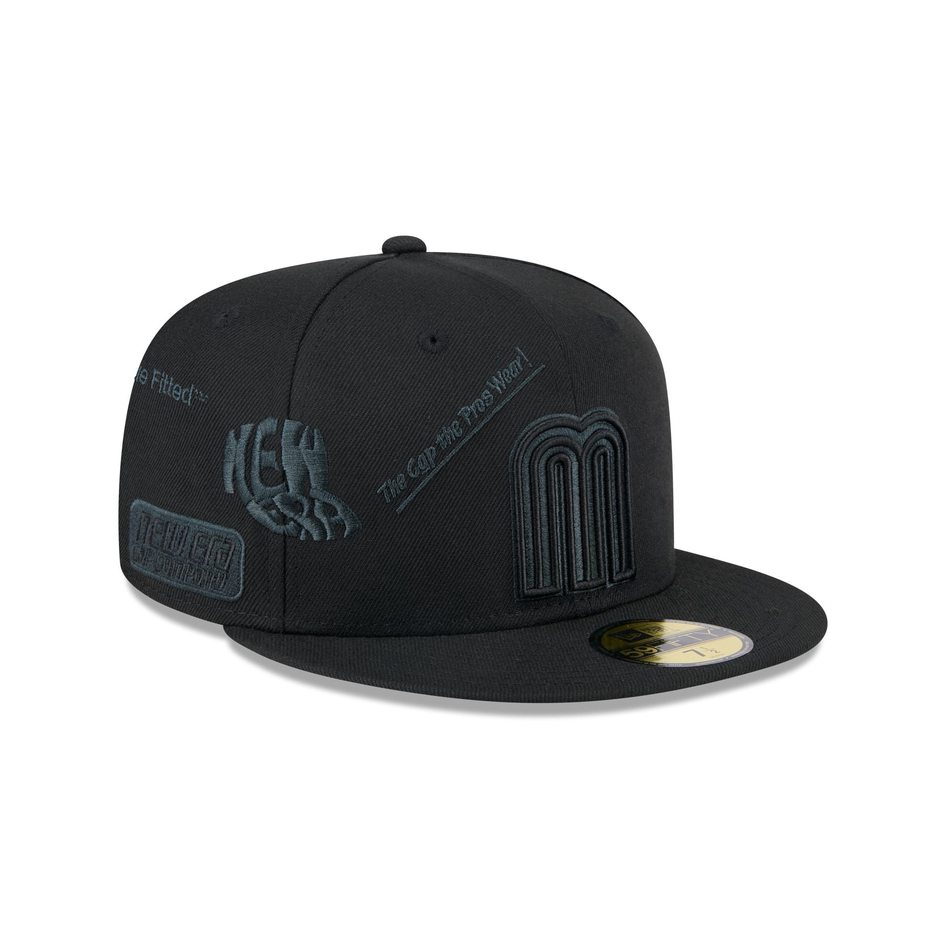 Mexico Baseball New Era Anniversary Logos Black on Black 59FIFTY Fitted Hat
