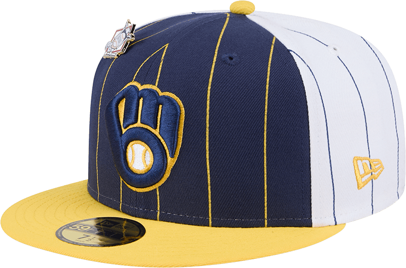 Milwaukee Brewers Pinstripe League Pin 59FIFTY Fitted Hat