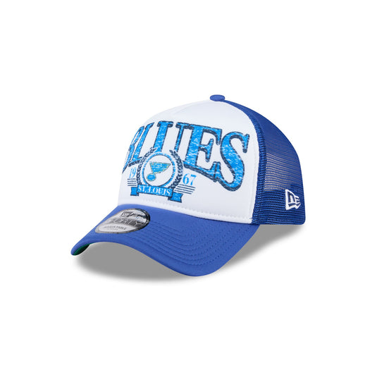 St. Louis Blues Distressed 9FORTY A-Frame Trucker Hat - New Era Cap