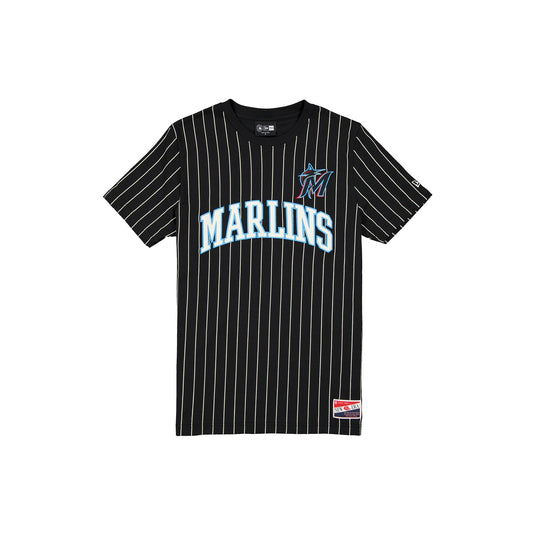 Miami Marlins Throwback Pinstripe Wordmark T-Shirt - New Era Cap