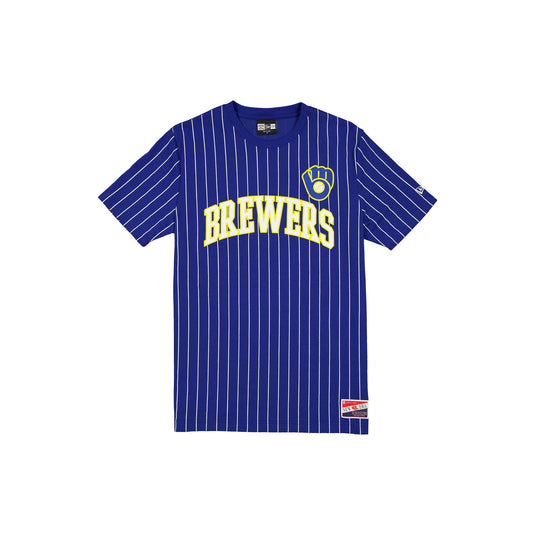 Milwaukee Brewers Throwback Pinstripe Wordmark T-Shirt - New Era Cap