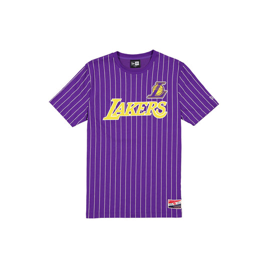Los Angeles Lakers Throwback Pinstripe Wordmark T-Shirt - New Era Cap
