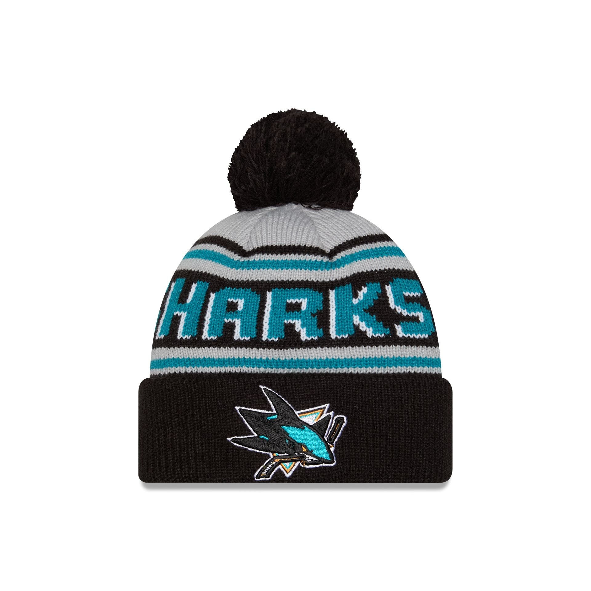 San Jose Sharks Stripe Wordmark Pom Knit Hat