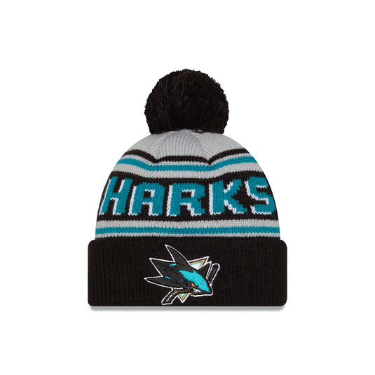 San Jose Sharks Stripe Wordmark Pom Knit Hat