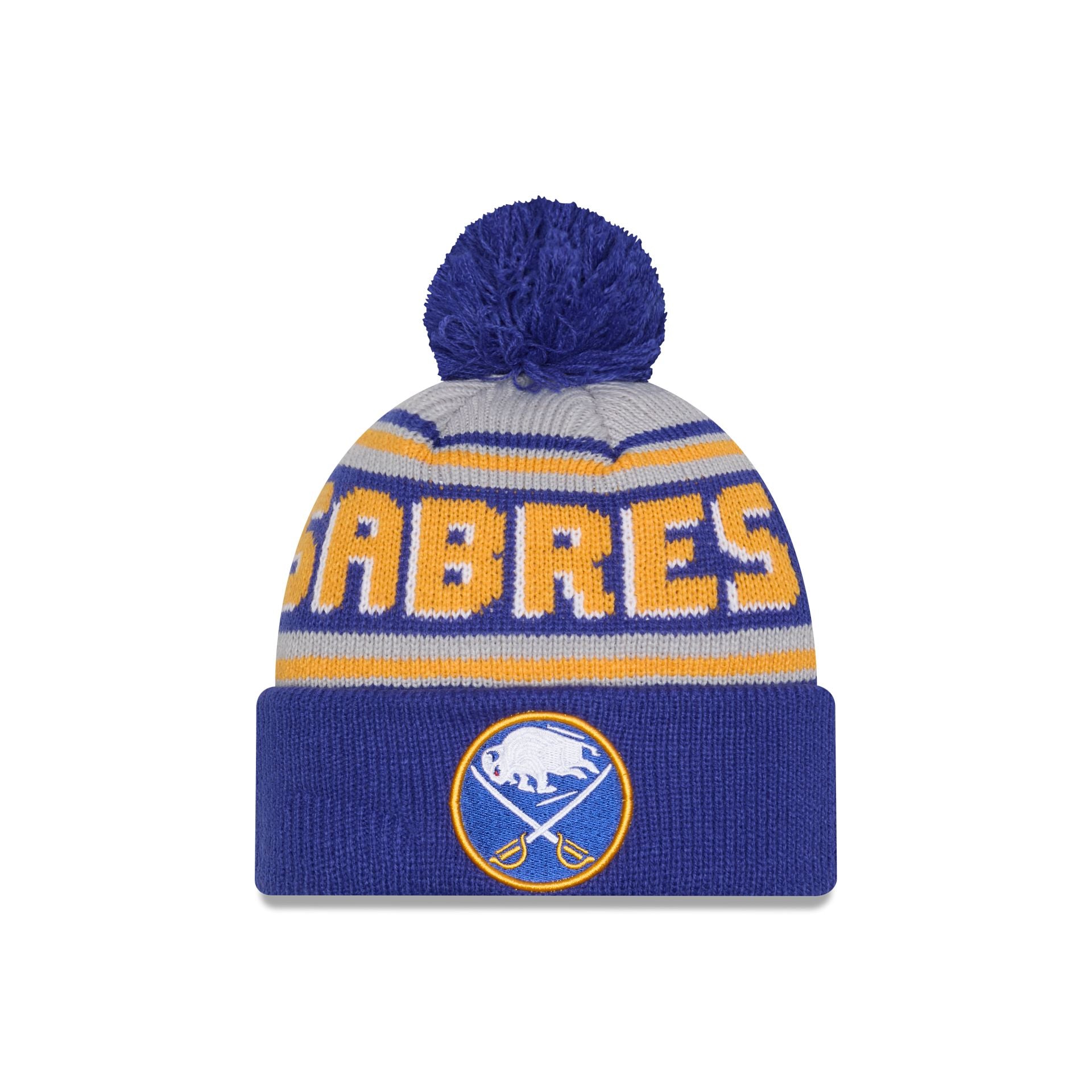 Buffalo Sabres Stripe Wordmark Pom Knit Hat
