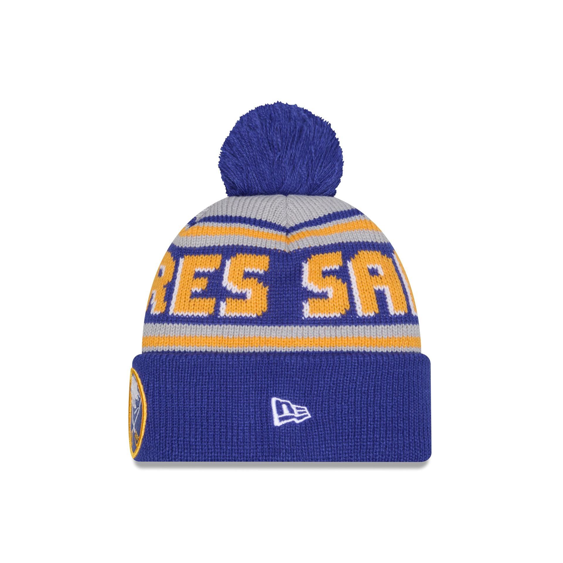 Buffalo Sabres Stripe Wordmark Pom Knit Hat